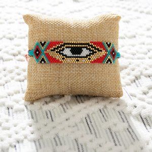 Handmade Miyuki Beaded Bracelet, Red Evil Eye